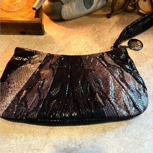 NINE WEST Faux Python Snake Print Black Metallic Clutch